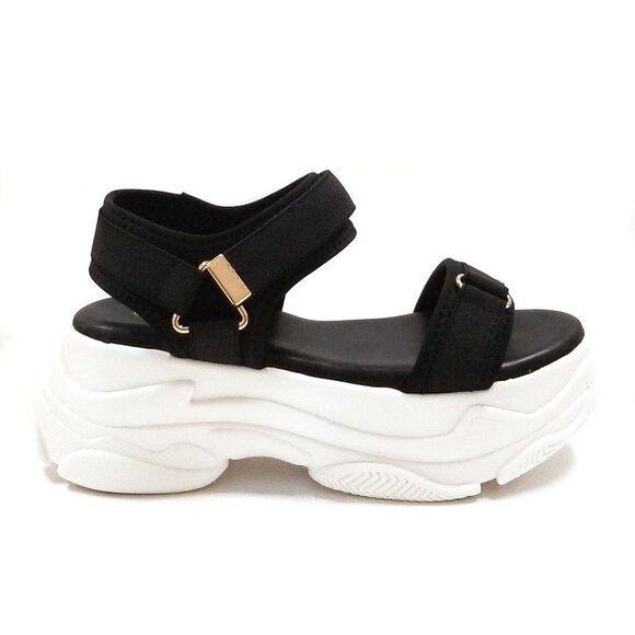 New Black Sporty Chunky Platform Sandals - Picture 2 of 3
